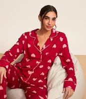 Pijama Americano Longo em Viscose com Estampa de Corações - 3