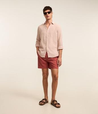 Bermuda em Algodão com Linho e Cós Elástico