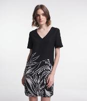 Vestido T-Shirt em Viscolinho com Folhagens Estampadas - 1