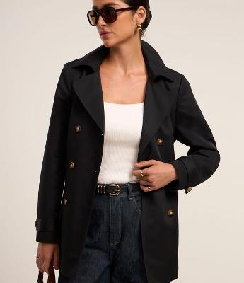 Casaco Trench Coat Alfaiatado com Detalhes Acetinados