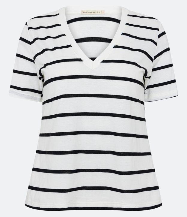 Camiseta Meia Malha com Decote V e Listras - 2