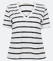 Camiseta Meia Malha com Decote V e Listras - 2