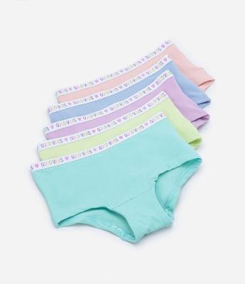 Kit 05 Calcinhas Boxer Infantis em Cotton Premium com Elástico no Cós - Tam 5 a 14 Anos
