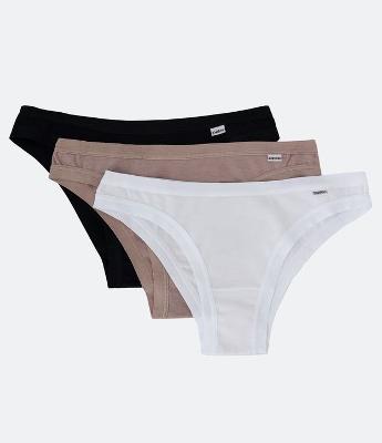 Kit 03 Calcinhas Biquíni em Algodão com Elástico no Cós DelRio