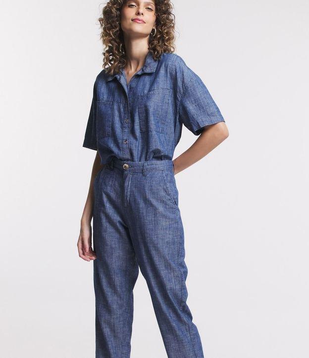 Calça Reta Alfaiatada em Jeans com Barra Dobrada - 3