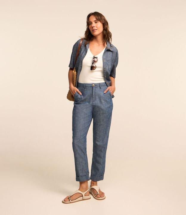 Calça Reta Alfaiatada em Jeans com Barra Dobrada - 5