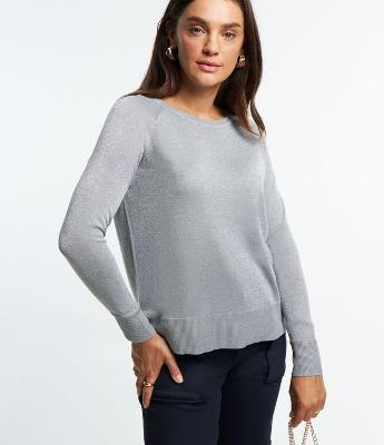 Suéter em Tricô com Barras Caneladas e Detalhes em Fio Metalizado