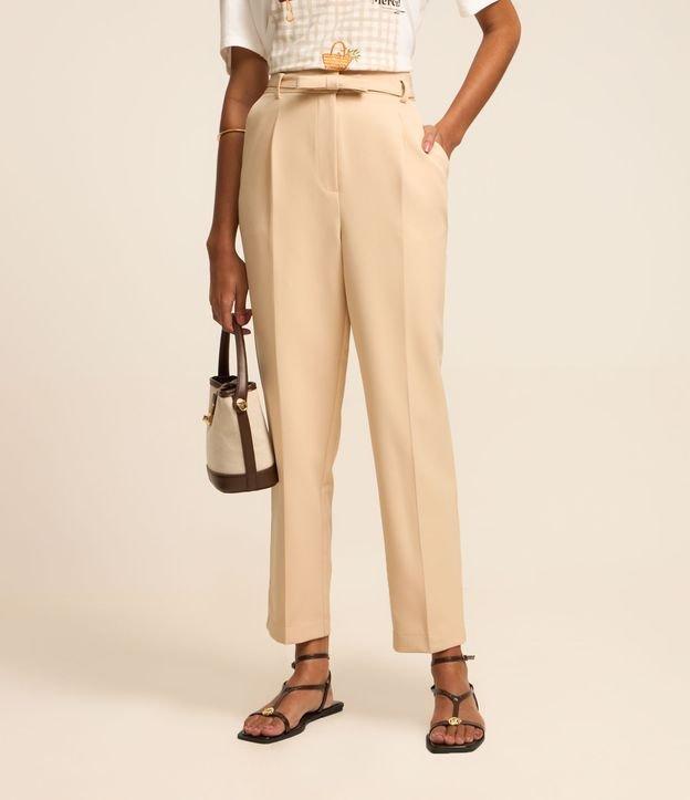 Calça Reta Alfaiatada com Cinto Laço e Frisos - 2