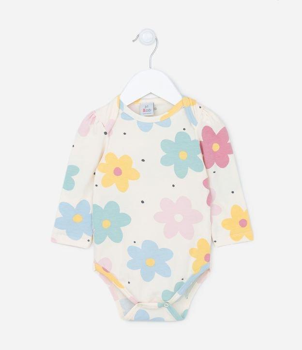 Body Longo Infantil com Estampa Floral - Tam RN a 18 meses - 1