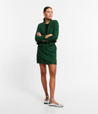 Saia Reta em Tweed com Estampa Pied de Poule