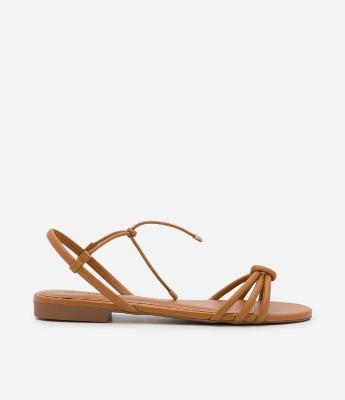 Sandália Rasteira com Tiras Finas e Amarração com Nó