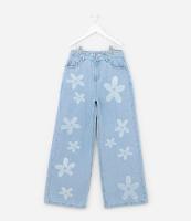Calça Wide Leg Infantil Jeans com Estampa de Flores - Tam 5 a 14 anos - 1