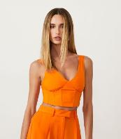 Blusa Cropped Corsetada em Bengaline com Decote V - 1