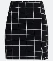 Saia Curta em Jacquard com Estampa Xadrez Grid e Fenda - 2