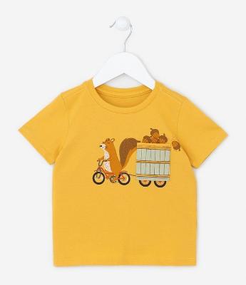 Camiseta Manga Curta Infantil com Estampa de Esquilinho - Tam 1 a 5 anos