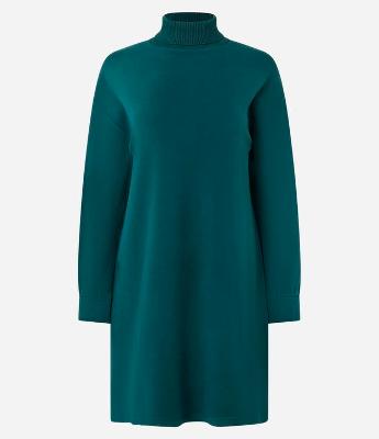 Vestido em Suedine com Gola Alta e Punho Ajustado