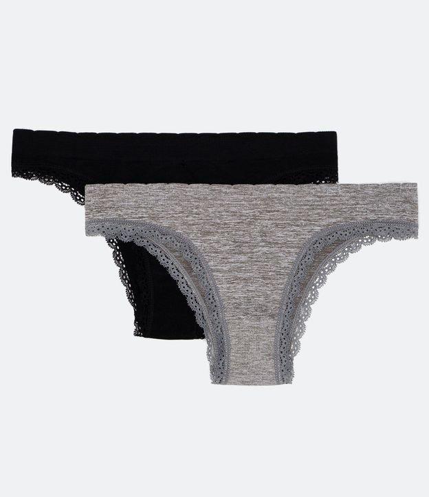 Kit 02 Calcinhas Biquíni em Microfibra com Renda Seamless - 1