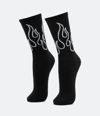 Meia Cano Alto em Algodão com Estampa Silhueta de Fogo