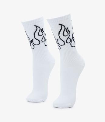 Meia Cano Alto em Algodão com Estampa Silhueta de Fogo