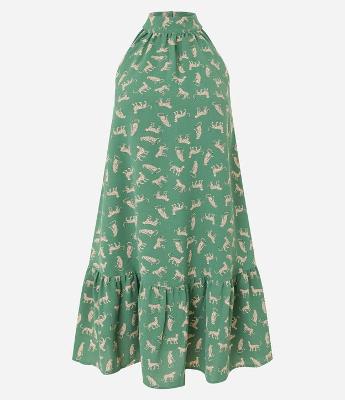 Vestido Airflow Curto Sem Manga com Estampa de Onça