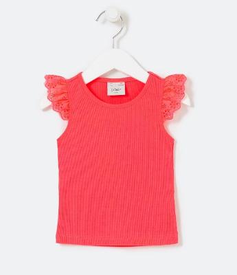 Blusa Regata Infantil com Babadinho em Broderie - Tam 1 a 5 anos
