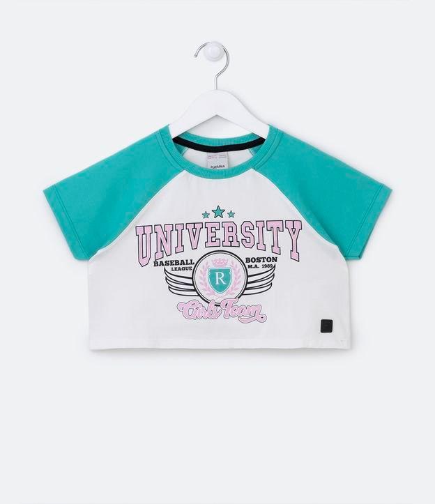 Blusa Cropped Infantil em Ribana com Estampa University e Mangas Raglan - Tam 5 a 14 anos - 1
