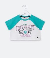 Blusa Cropped Infantil em Ribana com Estampa University e Mangas Raglan - Tam 5 a 14 anos - 1