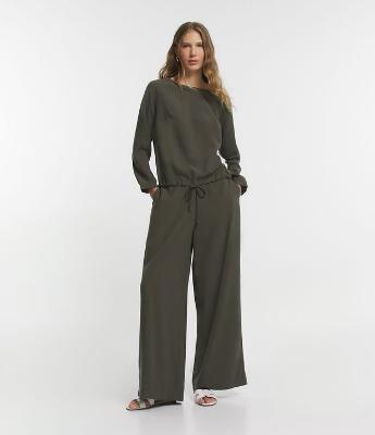 Calça Pantalona em Viscose com Cós Elástico nas Costas