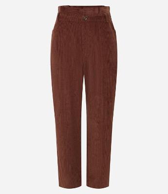 Calça Reta em Veludo com Textura Canelada e Cós Diferenciado