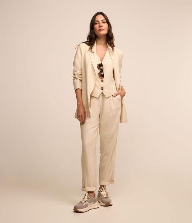 Calça Fluída em Viscolinho com Cós Elástico e Amarração - 3