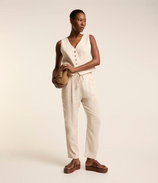 Calça Fluída em Viscolinho com Cós Elástico e Amarração - 5