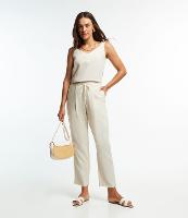 Calça Fluída em Viscolinho com Cós Elástico e Amarração - 1