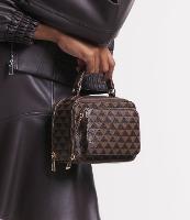 Bolsa Camera Bag em PU com Estampa Triângulos e Bolsinho Frontal - 1