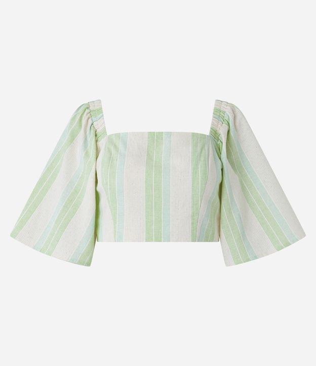 Blusa em Linho com Listras em Fio Tinto e Manga Ampla 3/4 - 2