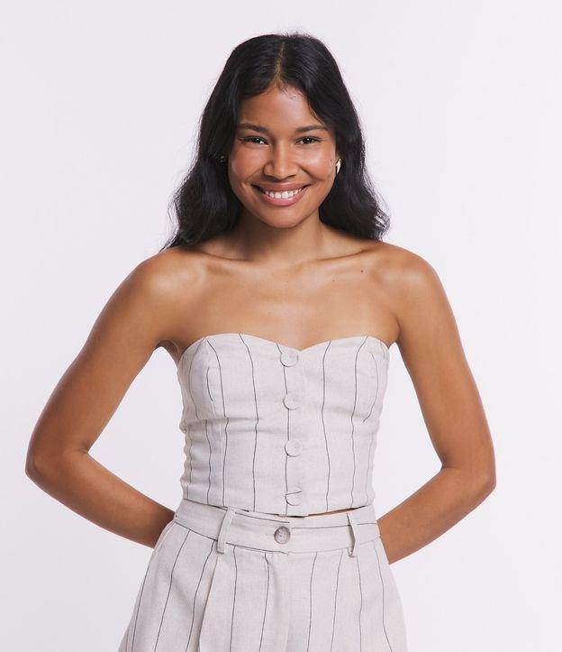 Blusa Tomara que Caia em Linho com Botões e Listras - 1