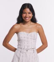 Blusa Tomara que Caia em Linho com Botões e Listras - 1