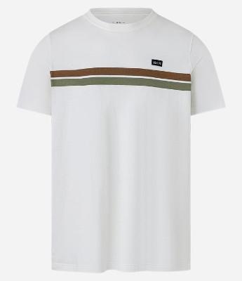 Camiseta Regular em Algodão com Estampa de Listras e Etiqueta Frontal