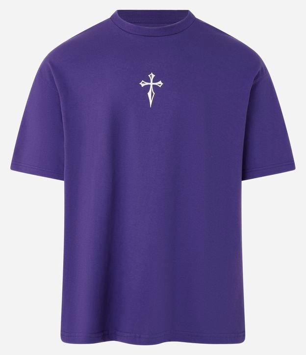 Camiseta Relaxed em Meia Malha com Estampa Cruz em Foil - 1
