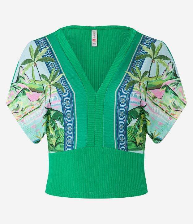 Blusa em Ribana com Estampa Tropical nas Mangas e Busto - 2