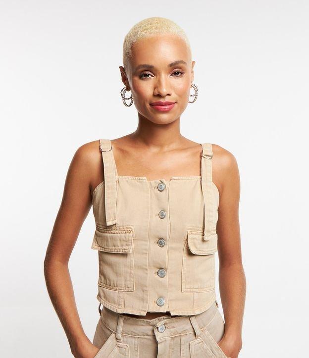 Top de Alça em Sarja com Bolsos Cargo - 1