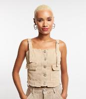 Top de Alça em Sarja com Bolsos Cargo - 1