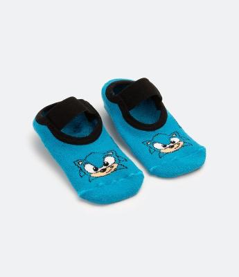 Meia Sapatilha Infantil com Antiderrapante e Estampa Sonic - Tam 19/22 ao 31/34