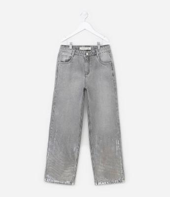 Calça Reta Infantil em Jeans com Foil na Barra - Tam 5 a 14 Anos