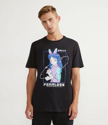 Camiseta Manga Curta com Estampa Oriental Lettering
