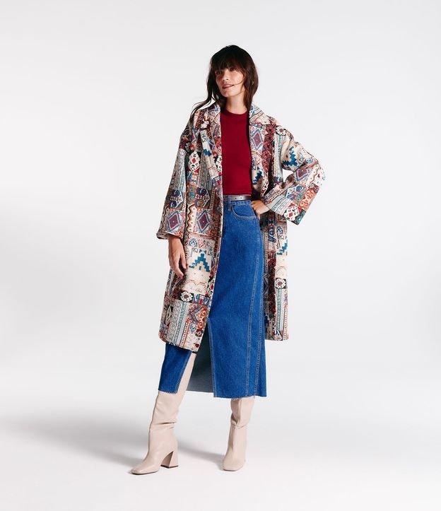 Saia Midi Jeans com Fenda Frontal - 1