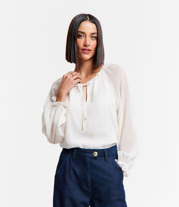 Blusa em Chiffon com Amarração na Gola e Estampa Listras - 1