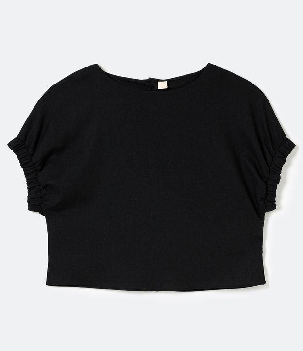 Blusa Manga Curta em Viscolinho com Botões Sem Estampa - 2