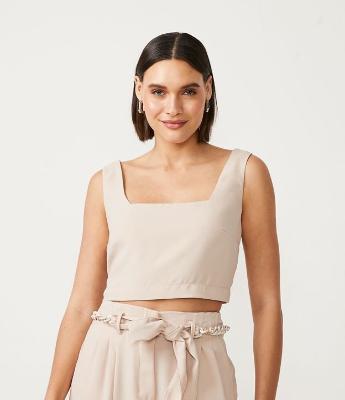Blusa Cropped sem Manga com Decote Quadrados