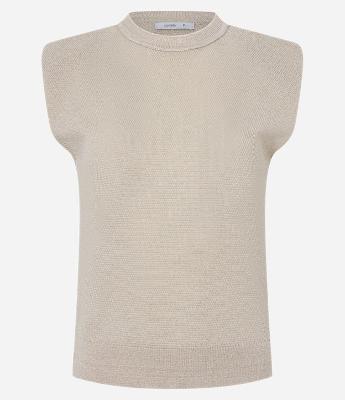 Blusa Muscle Tee em Viscose com Ombreiras e Fio Metálico