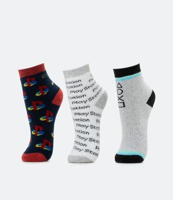 Kit 03 Pares de Meias Cano Médio Infantil Estampa Playstation - Tam 19/22 a 31/34